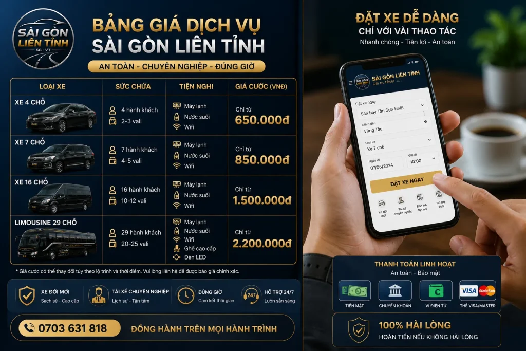 Giá xe đưa đón sân bay Tân Sơn Nhất phụ thuộc vào loại xe và quãng đường di chuyển.