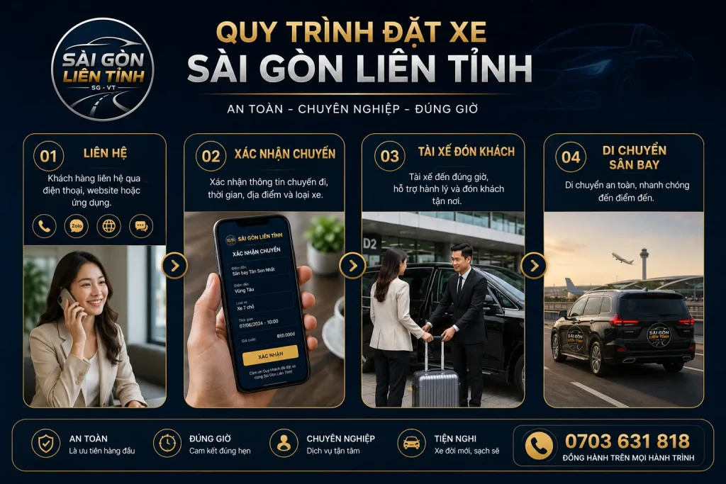 Quy trình đặt xe sân bay đơn giản, nhanh chóng và hỗ trợ khách hàng 24/7.